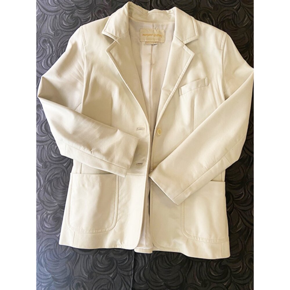 Bright white 100% Leather Blazer Jacket, Size 6. Margaret Godtrey: